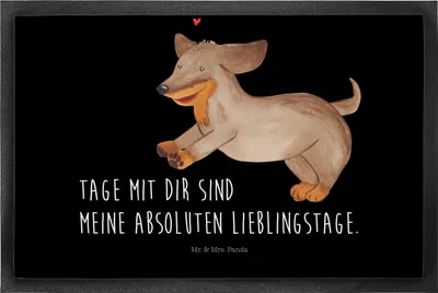 Produktbild von Mr. & Mrs. Panda fußmatte Hund Dackel 50 x 75 cm - Schwarz - Geschenk, Schmutzmatte, Bodenvorleger, Outdoor-Matte, Schmutzfangmatte, Herz, Schmutzfänger, Sprüche