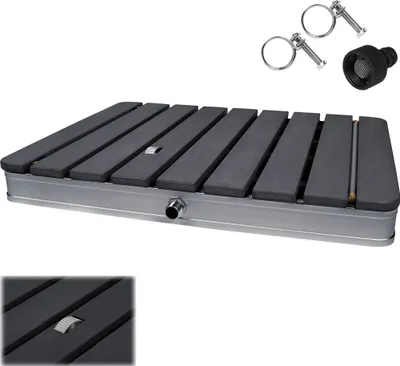 Image de LZQ Douche de jardin WPC 70x55 cm Rectangle - Douche de sol antidérapante pour l'extérieur, piscine, jardin, camping & sauna, avec roue de pied réglable, douche extérieure en anthracite