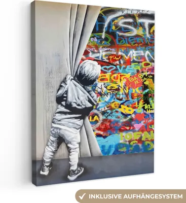 Produktbild von Wanddeko 60x80 cm - Banksy - Junge - Ilussie - Straßenkunst, Wandbilder, Wanddeko Wohnzimmer