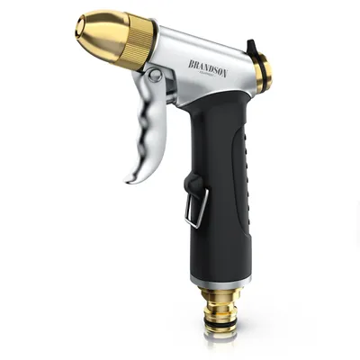 Produktbild von Brandson Gartenbrause, Garten Handbrause, Gartenspritze, Pistolengriff mit Halteclip, 6 bar Wasserdruck, stufenlos justierbare Düse, gummierter Griff, Schnellkupplung / Klicksystem
