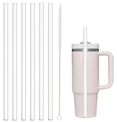 Obrázek produktu pro Sada 6 brček pro Stanley Cup 40/30 oz, vyrobená z materiálu Tritan, délka 30 cm, včetně čisticího kartáče