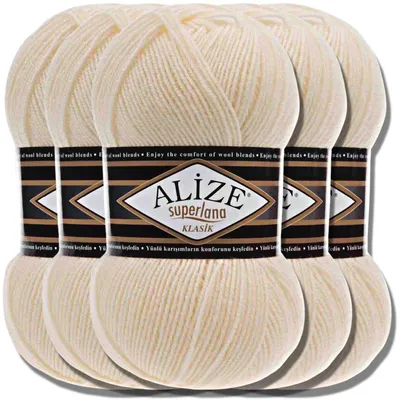 Produktbild von Alize 5x 100g Superlana Klasik Wolle, Uni, Häkeln, Stricken (Cream | 1)