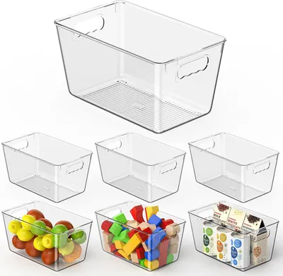 Productafbeelding van Opbergdozen 6 stuks, M 25x15x13 cm, plastic, transparant, voor koelkast