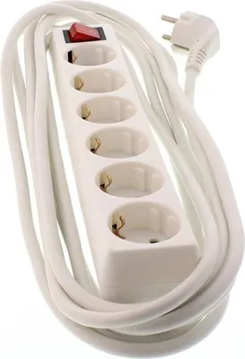 Produktbild von Verlängerungskabel 6 Steckdosen 5M mit Brunnenschalter, Kabel 3x1,5mm, weiß