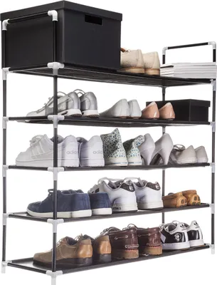 Produktbild von XXL Aluminium Schuhregal Schwarz 91x88x30cm – Stabile Schuhablage mit 5 Ablagen für 25 Paar Schuhe, Platzsparender Schuhständer für Flur
