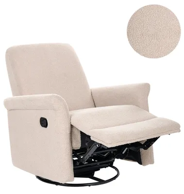Produktbild von BELIANI Fernsehsessel Hellbeige Bouclé Gepolstert Gesteppt Drehbar Manuell Verstellbar mit Schaukelfunktion Fußstütze Moderner Drehsessel Relaxsessel