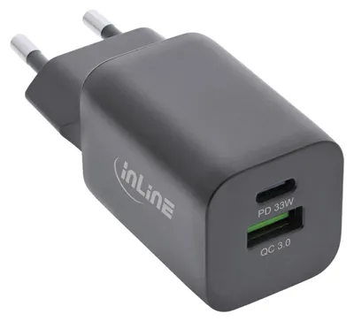 Productafbeelding van InLine® 31508C, USB-voeding, oplader, USB-A + USB Type-C, 33W, Power Delivery + Quick Charge, zwart