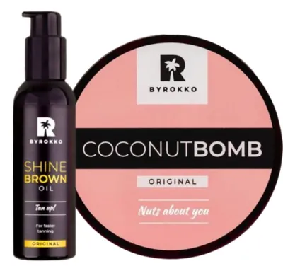 Productafbeelding van Byrokko Coconut Bomb haarmasker + Shine Brown Oil bruiningsolie