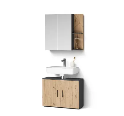 Image de Ensemble de meubles de salle de bain Livinity Ronco Anthracite/Chêne Artisan 2 pièces, Model 62270
