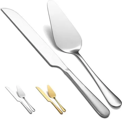 Obrázok produktu pre Nôž na tortu a servírovacia lopatka na svadbu – nerezová oceľ – 2 ks