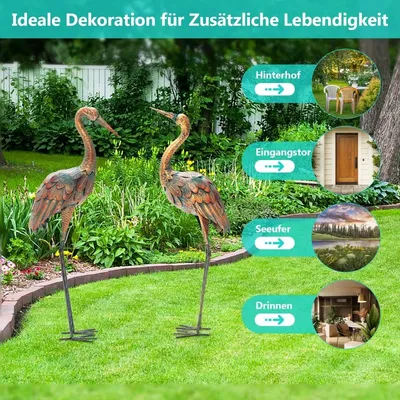 Zdjęcie produktu dla Zestaw figur ogrodowych żurawia, metalowy, 2 sztuki, odporny na warunki atmosferyczne