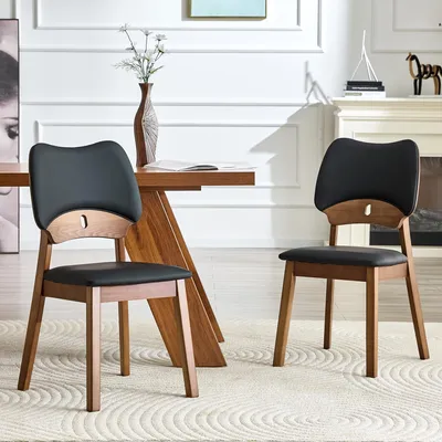 Produktbild von okwish 2er-Set Esszimmerstuhl mit geschwungener Rückenlehne, Küchenstuhl ergonomisches Design,für Küche oder Esszimme, Schwarz