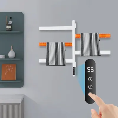 Produktbild von Elektrischer Handtuchwärmer, Wandmontage, 120W, Edelstahl, weiß, mit LED-Display für das Badezimmer