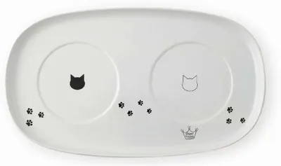 Image de Plateau pour chat - Double pour deux gamelles - Blanc - plateau en porcelaine
