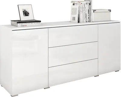Produktbild von MIRJAN24 Kommode Vera, Griffloses Öffnungssystem, Sideboard, Stilvoll Highboard Schrank (Farbe: Weiß / Weiß Hochglanz, ohne Beleuchtung)