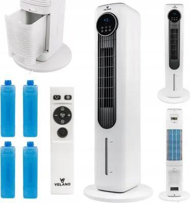 Produktbild von Velano Standventilator 60W mit Fernbedienung, Oszillation und Timer, Luftkühler mit Wasser, Ventilator leise, Turmventilator mit Luftionisierung