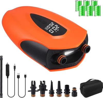 Immagine prodotto di Pompa elettrica - SUP 12 V CC - 20 PSI - Batteria da 12000 mAh inclusa - Luce LED - Per tavole SUP e tende - Arancione