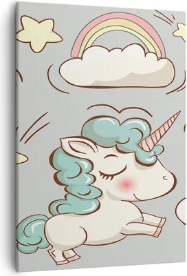 Produktbild von Bild auf Leinwand - Leinwandbild - Einteilig - Wolke Tapete Einhorn Ballon - 50x70cm - Wand Bild - Wanddeko - Wandbilder - Leinwanddruck - Wanddekoration - Leinwand bilder - Wandbild - PA50x70-2859
