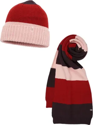 Balke Set aus Strickmütze mit Umschlag und Schal in rosa