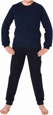 Produktbild von Kuscheliger Jungen langarm Frottee Schlafanzug Pyjama mit Bündchen ; blau , 152