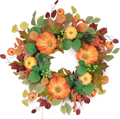 Zdjęcie produktu dla Sztuczny wieniec na drzwi jesienny klon szyszka 61cm Dekoracja na Halloween