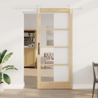 Produktbild von Möbel Schiebetür ORKDAL Natur 93 x 211 cm Massivholz Kiefer und Glas - Haustüren &1422
