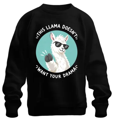 Obrázok produktu pre Tento dizajn zobrazuje alpaku s nápisom "This Llama Doesn't Want Your Drama" (Táto alpaka nechce vaše problémy). Čierna mikina s kapucňou, model "Alpaca Lustig", veľkosť XXL