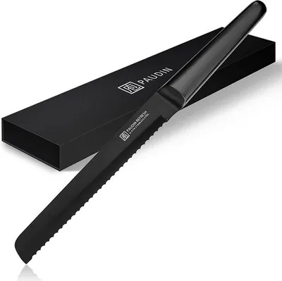 Produktbild von PAUDIN RC2 Profi Brotmesser 20 cm – Japanisches Design mit schwarzer Antihaft-Keramikbeschichtung, Hygienisch & Scharf für Brot, Gebäck, Obst & Gemüse