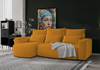 Produktbild von 4ALLHOME Ecksofa mit Schlaffunktion Travis, Couch, Sofa mit Bettkasten, Eckcouch, L-Form, Schlaffsofa, Universal, Boucle Centaur 08 Senfgelb