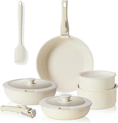 Imagen del producto de Juego de ollas y sartenes, set de 12 piezas con mangos desmontables, sartén de 20/26 cm, olla de 18/20 cm, sartén de 26 cm, revestimiento antiadherente, juego de ollas apilables, apto para inducción y horno