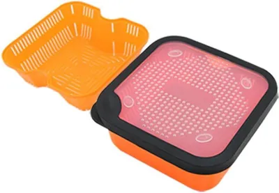 Productafbeelding van Pelletzeef Bak - Aas Container - Vissen Voorbereiden - Geperforeerd Deksel - 65 cm - Oranje