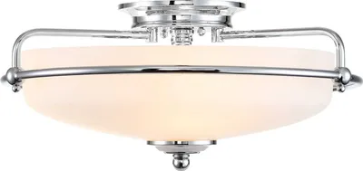 Produktbild von Deckenlampe Metall Glas rund Ø 42,2 cm Chrom poliert Weiß E27 3-flammig Jugendstil Deckenleuchte