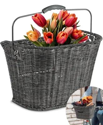Image de Panier avant pour vélo en polyrotan avec système de fixation rapide