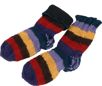 Productafbeelding van Handgebreide wollen sokken met voering, gestreepte huissokken, wollen sokken, Nepal-sokken - blauw/kleurrijk, uni, meerkleurig, wol, maat: M (38-40)