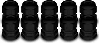 Produktbild von 10x ARLI Kabelverschraubungen IP68 Schwarz M20 x 1,5 mm mit metrischem Anschlussgewinde und Gegenmutter