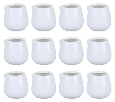 Produktbild von 12 Stück kleine Milchkännchen, 50 ml weiße Keramik-Milchkännchen, Mini-Kaffeemilchkännchen, kleine Soßenkännchen, Porzellan-Sirup-Serviergefäß, Mini-Sahnekännchen, kleine Milchgießkanne für Kaffee, Milch, Tee, Soßen