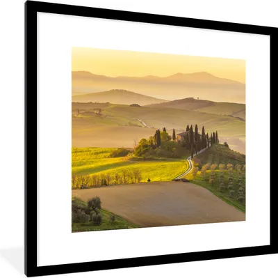Produktbild von MuchoWow® Gerahmtes Poster Toskana - Hügel - Landschaft 40x40 cm - Poster mit Schwarzem Bilderrahmen Wandposter Rahmen Foto Bilder - Poster - Plakat im Rahmen