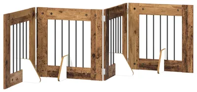 Image de vidaXL Barrière pliable pour chien avec montants (4 pièces), bois recyclé, 241 cm