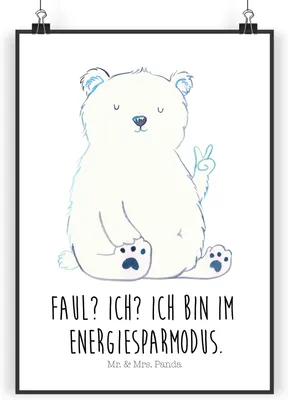 Produktbild von Mr. & Mrs. Panda Bild Eisbär Faul DIN A5 - Weiß - Geschenk, Teddy, Entspannen, Kunstdruck, Plakat, wanddeko, Bär, Arbeit, drucke, Homeoffice, Wandbild, Büro