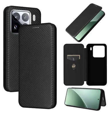 Produktbild von Für Xiaomi 15 Pro Carbon Faser Textur Hybrid Flip Design Schutz Hülle Schwarz