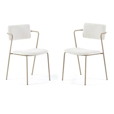 Produktbild von 2er-Set Innenstühle aus Bouclé-Samt mit Metallgestell in Champagnerfarbe und integrierten Armlehnen – modernes und elegantes Design, bequem und stilvoll, ideal für Küche, Esszimmer, gewerbliche Räume oder Restaurants – LUISA