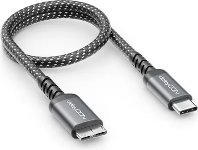 Produktbild von deleyCON 0,30m USB 3.0 Micro B Kabel Kurz 5Gbps - USB-C Stecker auf Micro-B-Stecker - Nylon Datenkabel für Externe Festplatte HDD SSD Festplattengehäuse - für Toshiba, WD, Seagate, Samsung Usw.