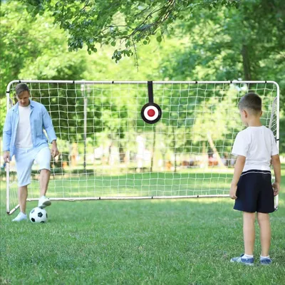 Produktbild von Fußballtor Netz 2 Stück, verstellbare schwarze Bänder, inklusive Aufbewahrungstasche, für Fußballtraining