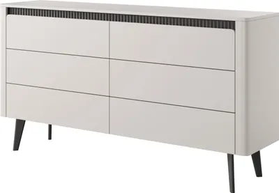 Productafbeelding van Commode: zes lades, meubelkleur: kasjmier, zwarte poten