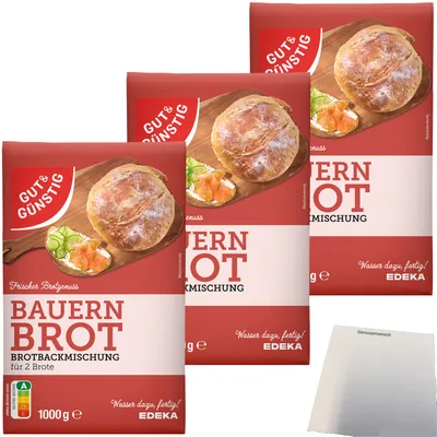 Produktbild von Gut & Günstig Brotbackmischung Bauernbrot 3er Pack (3x1000g Packung) + usy Block