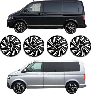 Produktbild von Radkappen 17 Zoll kompatibel mit VW T5 VW T6 VW T6.1 Stahlfelgen Radzierblenden gewölbt in Schwarz-Silber-Matt 4er-Satz Radblenden Zierkappen