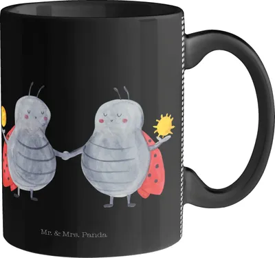 Produktbild von Mr. & Mrs. Panda Kaffeetasse Sternzeichen Zwilling - Schwarz - Geschenk, Zwillingsschwester, Teetasse, Glückskäfer, Trinkbecher, Marienkäfer, Kaffeebecher, Geschenktasse