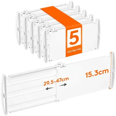 Schubladenunterteiler 5er-Set, verstellbar 30–47 cm, Höhe 15,3 cm