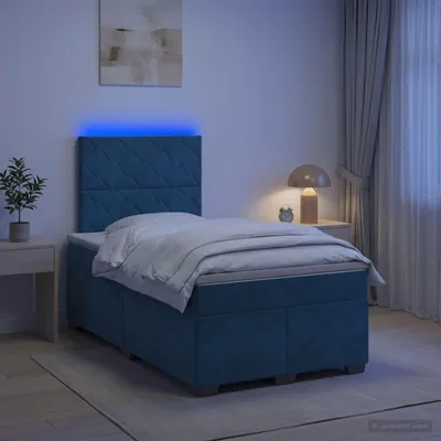 Immagine prodotto di Letto matrimoniale con boxspring e materasso, imbottitura in velluto, con testiera blu, dimensioni 120 x 190 cm