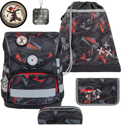 Produktbild von Belmil Compact ergonomisches Schulranzen-Set 5-teilig "Ninja" mit Brustgurt, Magnetverschluss, einem Patch